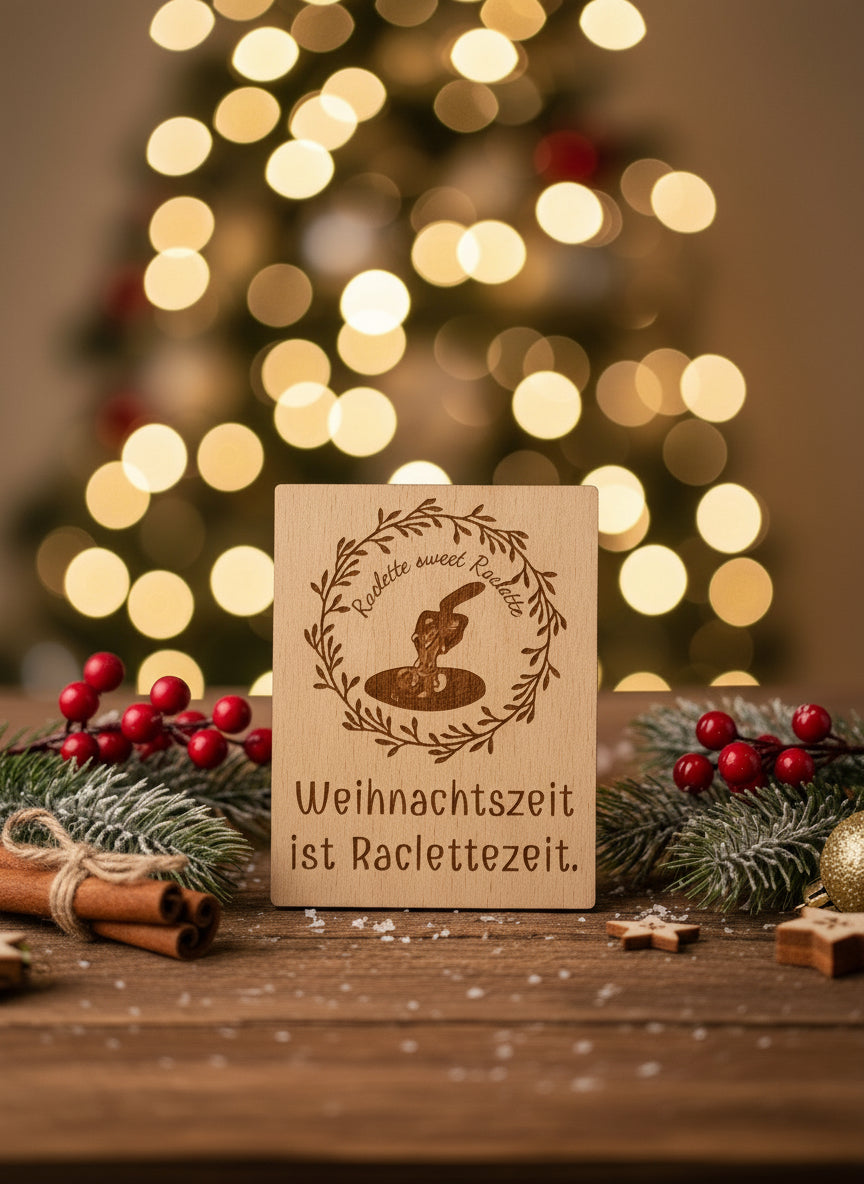 Untersetzer „Weihnachtszeit ist Raclettzeit“ | Holz graviert