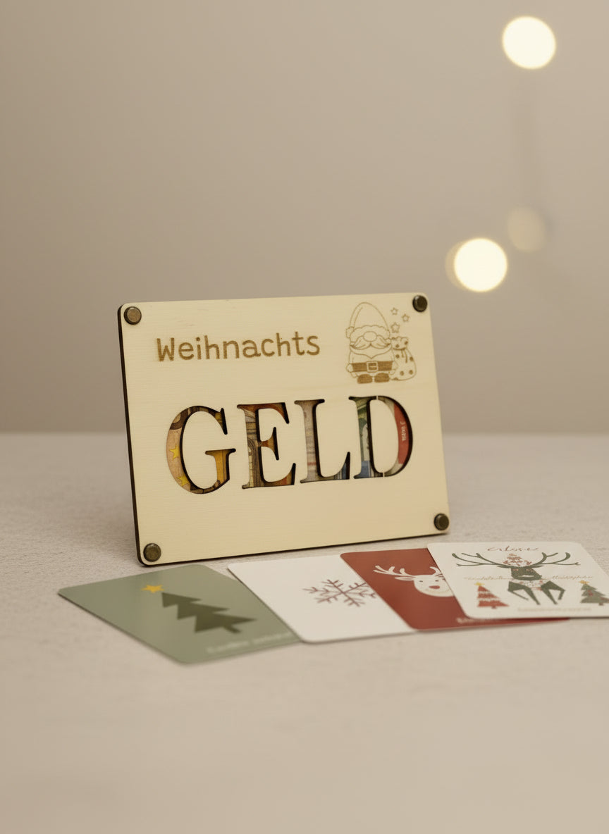 Weihnachtsgeld - Gravierte Geschenkkarten aus Holz
